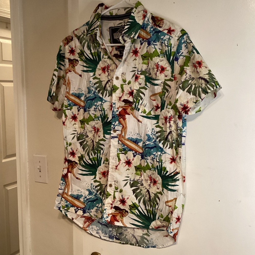 Five Points Surf and Floral Print Shirt sz small